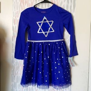 Cat & Jack Hanukkah Star of David Reversible Sequin Blue & Silver Dress XL